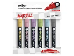 Marqueur darwi marbel universel pointe ronde medium 4mm coloris assortis pastel set 6 unites