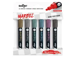 Marqueur darwi marbel universel pointe ronde medium 4mm coloris assortis metallique set 6 unites