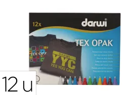 Marqueur darwi tex opak pour tissus pointe 2mm coloris assortis set 12 unites