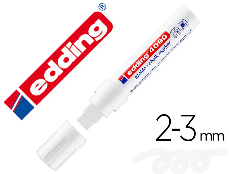 Marqueur edding 4090 craie liquide special fenetres verres ardoises pointe large biseautee couleur blanc