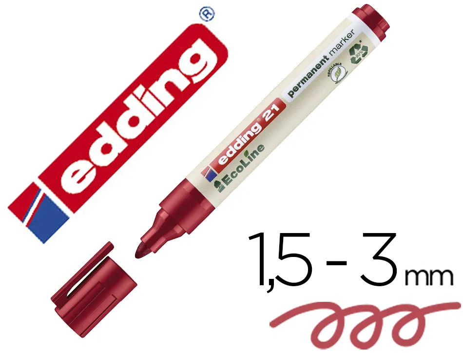 Marqueur edding 21 ecoline permanent rechargeable pointe ogive 1,5/3mm coloris rouge