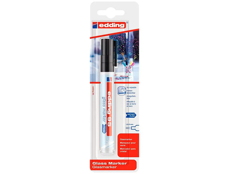 Marqueur edding 95 pour verre pointe ronde trace 1,5 a 3mm coloris noir