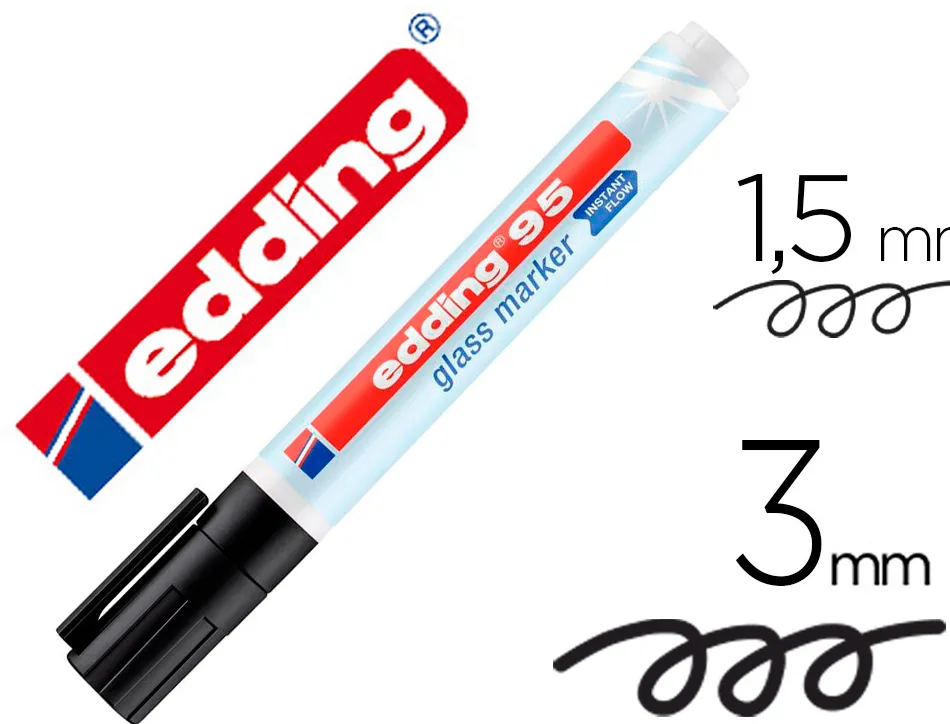 Marqueur edding 95 pour verre pointe ronde trace 1,5 a 3mm coloris noir