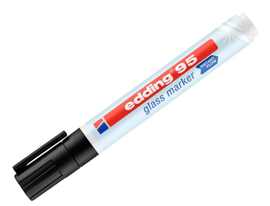 Marqueur edding 95 pour verre pointe ronde trace 1,5 a 3mm coloris noir