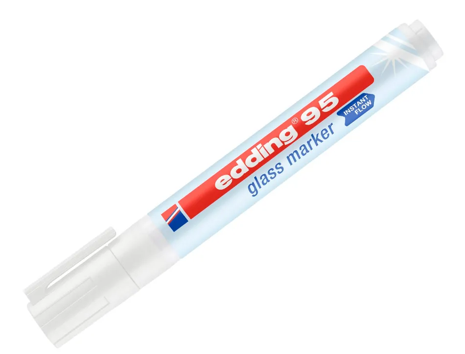Marqueur edding 95 pour verre pointe ronde trace 1,5 a 3mm coloris blanc