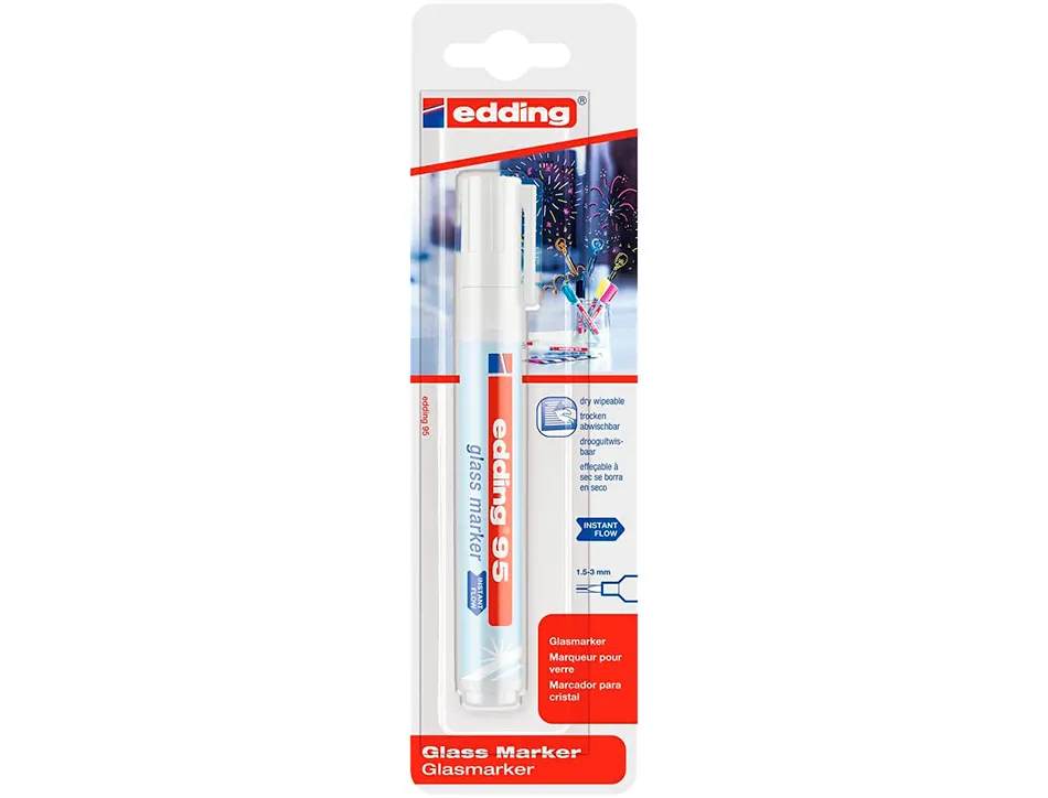 Marqueur edding 95 pour verre pointe ronde trace 1,5 a 3mm coloris blanc