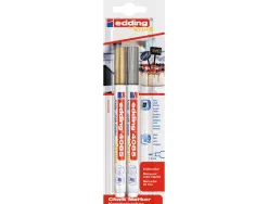 Marqueur edding craie liquide 4085 pointe ogive fine largeur de trait 1/2mm coloris or/argent blister de 2
