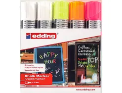 Marqueur edding craie liquide e4090 fenêtre ardoise verre pointe biseautée tracé 4/15mm assortis fluor pochette 5 unités