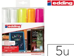 Marqueur edding craie liquide e4090 fenêtre ardoise verre pointe biseautée tracé 4/15mm assortis fluor pochette 5 unités