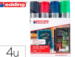 Marqueur edding craie liquide e4095 fenêtre ardoise verre pointe ogive 2 à 3mm assortis pochette 4 unités