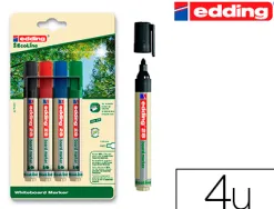 Marqueur edding e-28 ecoline tableau blanc rechargeable pointe ogive 1,5/3mm encre cap-off effacable a sec set 4