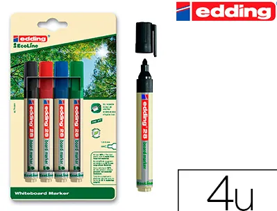 Marqueur edding e-28 ecoline tableau blanc rechargeable pointe ogive 1,5/3mm encre cap-off effacable a sec set 4