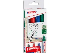 Marqueur edding e660 tableau blanc rechargeable pointe ogive tracé 1.5/3mm encre cap-off non toxique pochette 4 unités