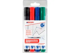 Marqueur edding e660 tableau blanc rechargeable pointe ogive tracé 1.5/3mm encre cap-off non toxique pochette 4 unités