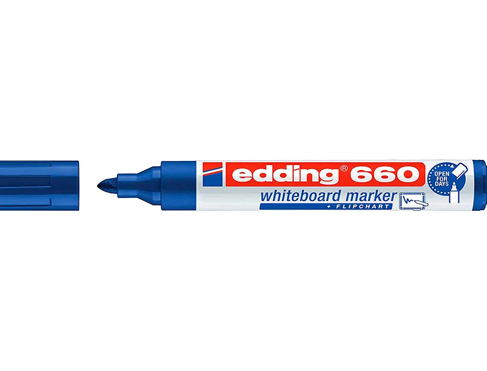 Marqueur edding e-660 tableaux blancs effacable a sec pointe moyenne trace 1,5/3mm bleu pack 17 + 3