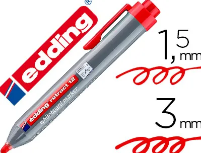 Marqueur edding e12 tableau blanc rétractable rechargeable pointe ogive 1.5/3mm effaçable à sec coloris rouge