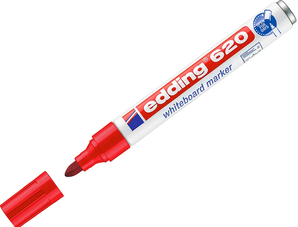 Marqueur edding e620 tableau blanc pointe ogive corps métal encre cap-off effaçable pigmentée faible odeur couleur rouge
