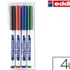Marqueur edding e661 tableau blanc pointe fine ogive 1/2mm résistante encre cap-off faible odeur pochette 4 unités