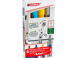 Marqueur edding permanent chevalet e385 pour effets pointe pinceau trace 1/5mm coloris assortis set 4 unites
