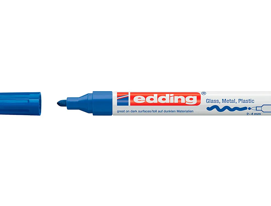 Marqueur edding permanent peinture e750 pointe moyenne 2/4mm encre laquée opaque tous supports résistant chaleur bleu