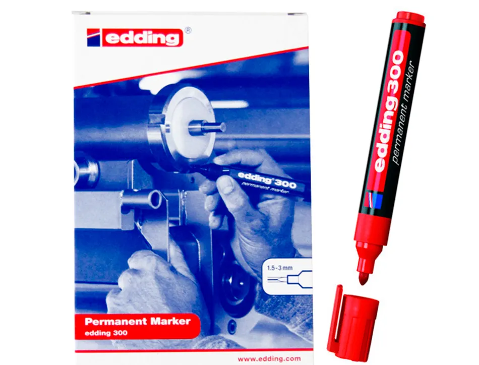Marqueur edding permanent e300 pointe ogive tracé 1.5/3mm corps plastique coloris rouge