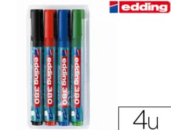 Marqueur edding permanent chevalet e380 pointe ogive tracé 1.5/3mm corps plastique spécial flipchart 4 unités assorties