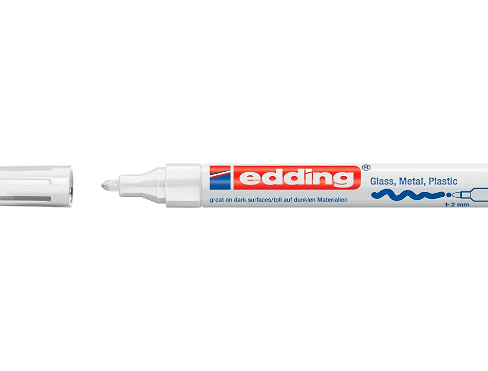 Marqueur edding permanent peinture e751 pointe fine 1/2mm encre laquée opaque tous supports résistant chaleur blanc