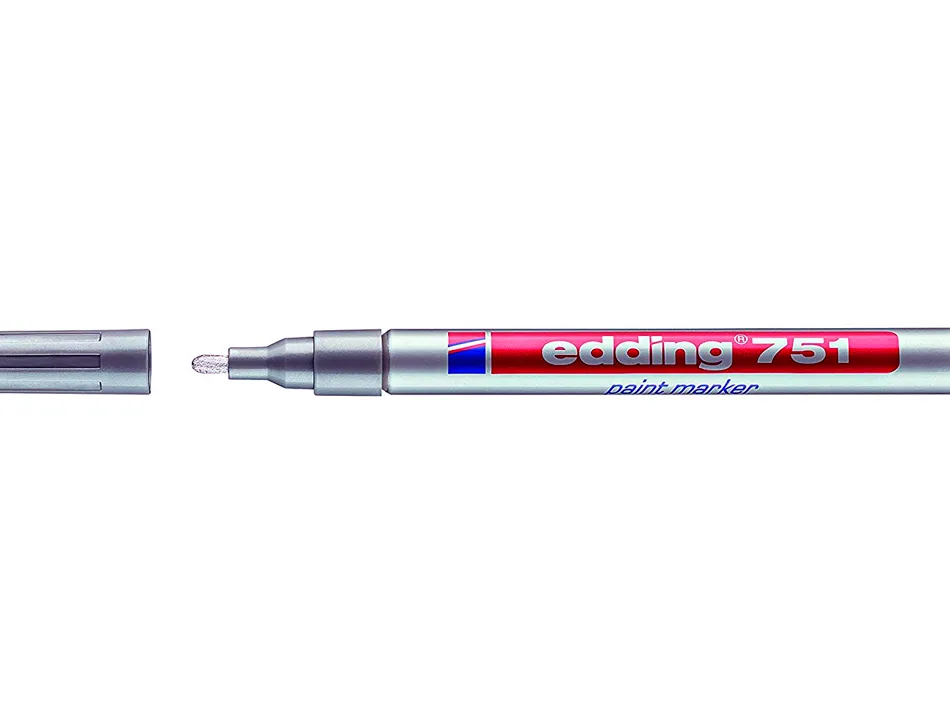 Marqueur edding permanent peinture e751 pointe fine 1/2mm encre laquée opaque tous supports résistant chaleur argent