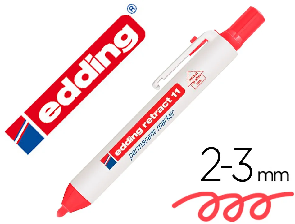 Marqueur edding permanent rétractable pointe ogive 1,5/3mm rechargeable coloris rouge