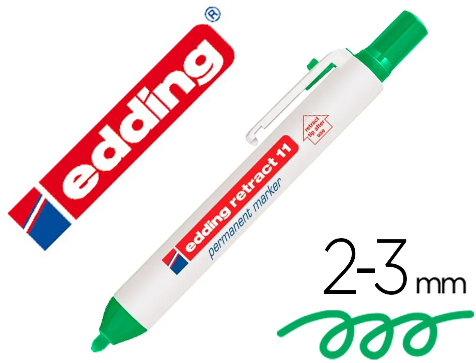 Marqueur edding permanent rétractable pointe ogive 1,5/3mm rechargeable coloris vert