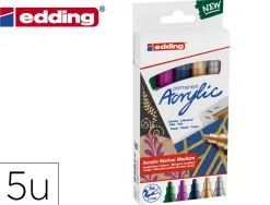 Marqueur edding permanent acrylic 5100 pointe ogive 2-3mm coloris festif assortis boite 5 unites