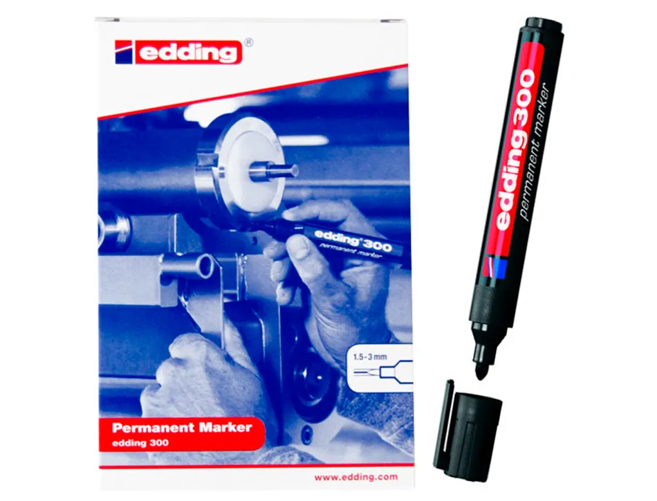 Marqueur edding permanent e300 pointe ogive tracé 1.5/3mm corps plastique coloris noir