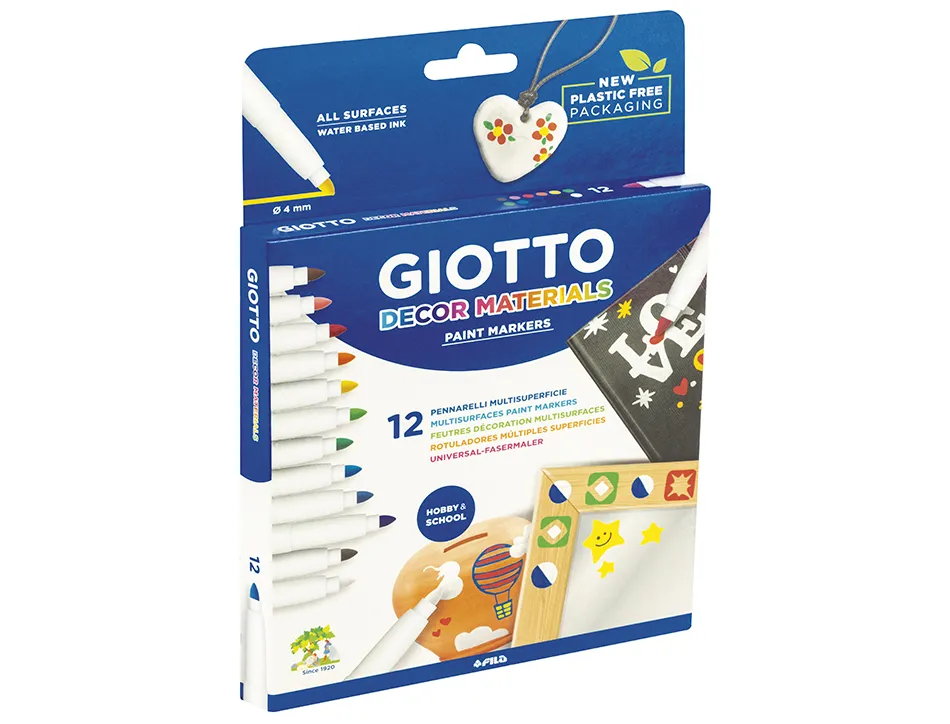 Marqueur giotto décor materials multi-supports permanent sur surfaces poreuses effaçable sur verre 12 unités assorties