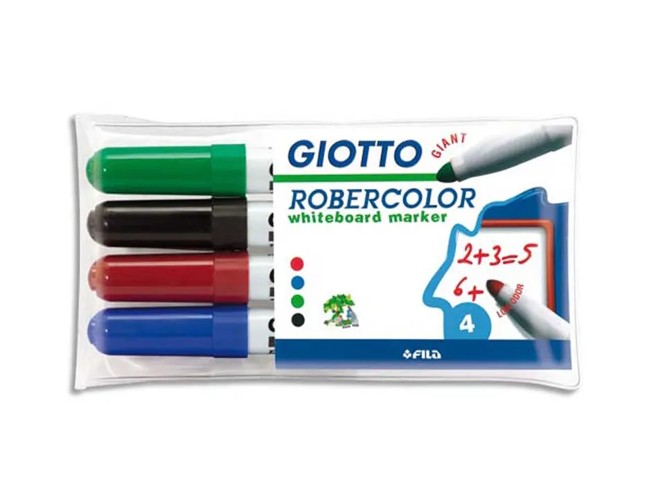 Marqueur giotto robercolor tableau blanc pointe maxi ogive 7 mm encre effaçable couleurs vives étui 4 unités