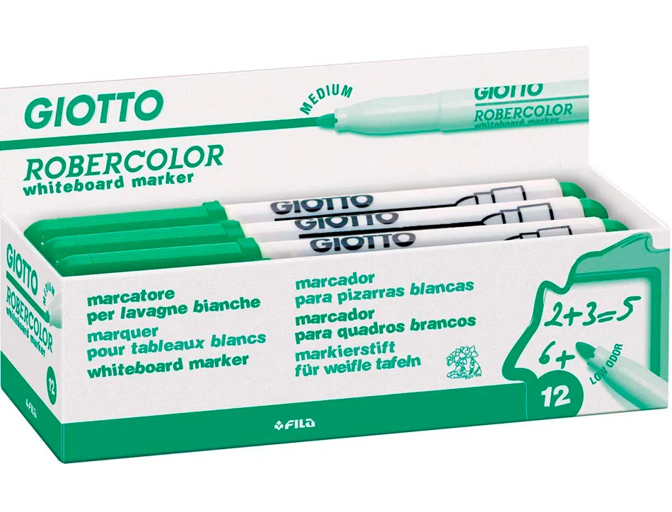Marqueur giotto robercolor effaçable tableau blanc pointe medium ogive 4 mm coloris vert