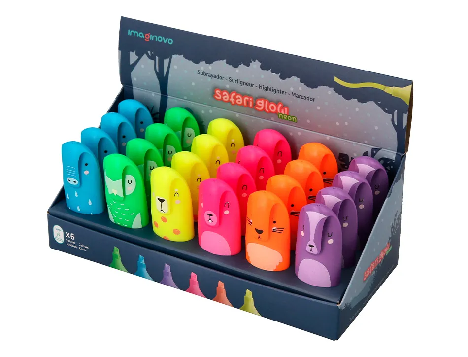 Marqueur imaginovo fluorescent safari glow neon animaux et clips assortis