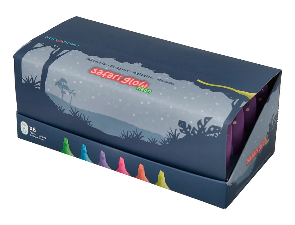 Marqueur imaginovo fluorescent safari glow neon animaux et clips assortis