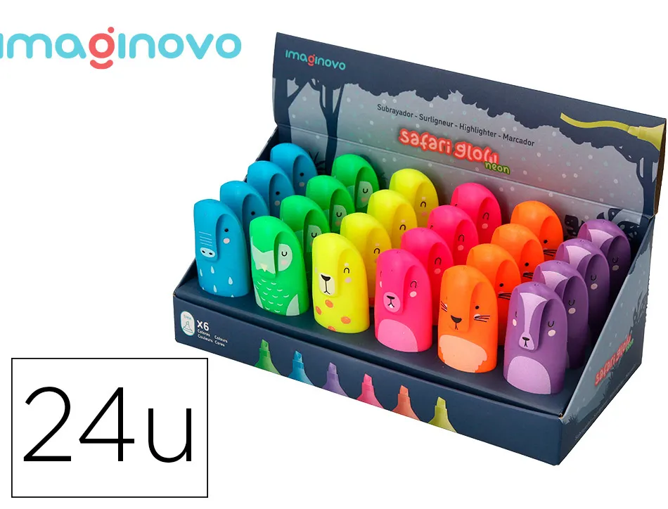 Marqueur imaginovo fluorescent safari glow neon animaux et clips assortis