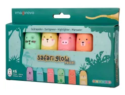 Marqueur imaginovo fluorescent safari glow pastel animaux boite de 6 unites assorties