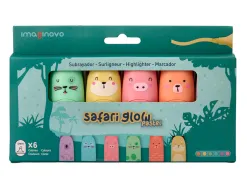 Marqueur imaginovo fluorescent safari glow pastel animaux boite de 6 unites assorties