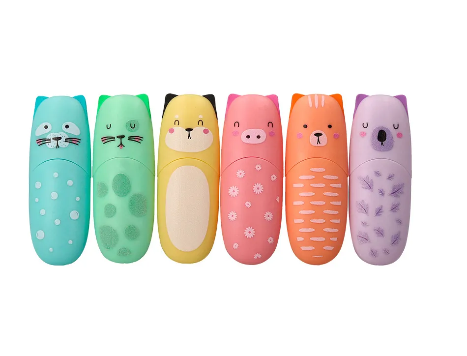 Marqueur imaginovo fluorescent safari glow pastel animaux boite de 6 unites assorties