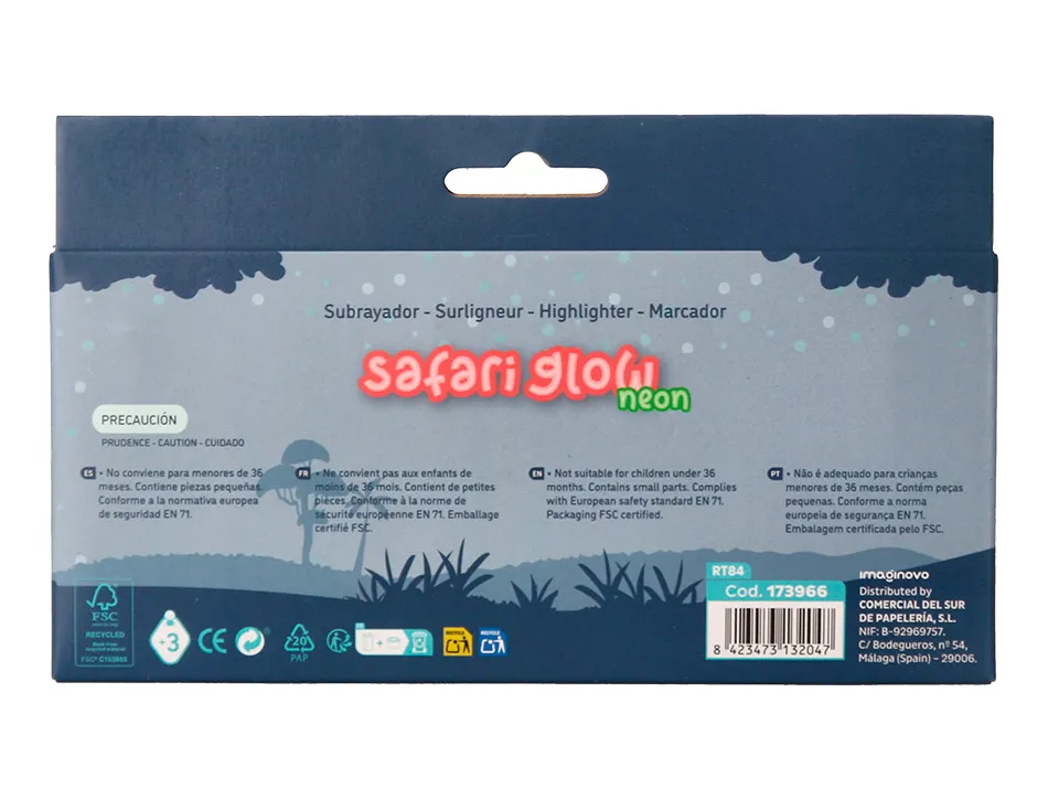 Marqueur imaginovo fluorescent safari neon animaux boite de 6 unites assorties