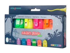 Marqueur imaginovo fluorescent safari neon animaux boite de 6 unites assorties