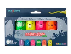 Marqueur imaginovo fluorescent safari neon animaux boite de 6 unites assorties