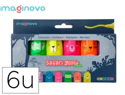 Marqueur imaginovo fluorescent safari neon animaux boite de 6 unites assorties