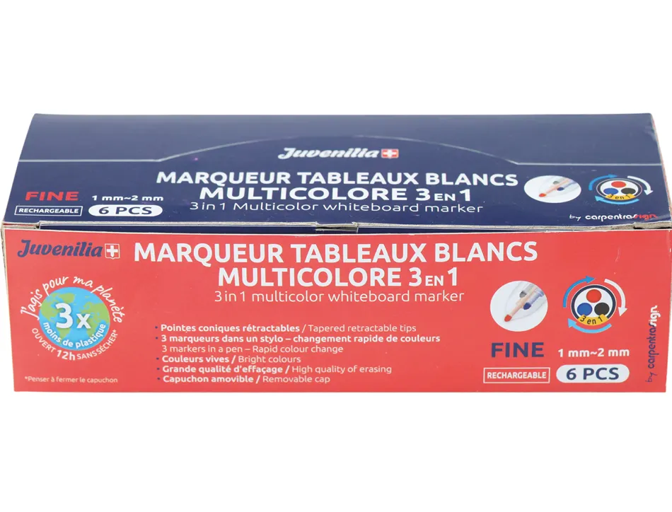 Marqueur juvenilia effacable tableau blanc multicolore 3 en 1 rechargeable pointe fine conique retractable