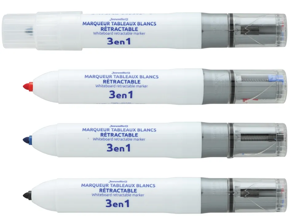 Marqueur juvenilia effacable tableau blanc multicolore 3 en 1 rechargeable pointe fine conique retractable