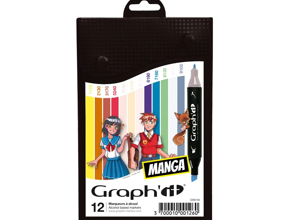 Marqueur manga colors graph'it double pointe encre translucide set 12 unites