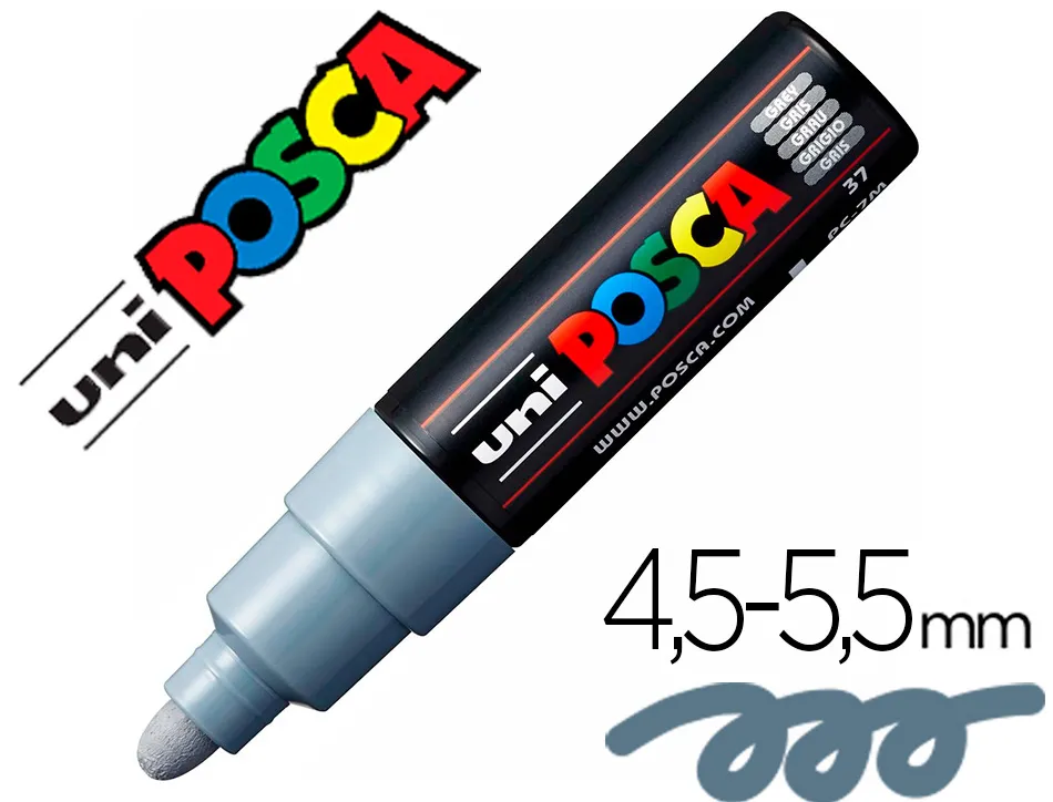 Marqueur peinture posca pc7m pointe large conique encre inodore couvrante miscible tous supports coloris gris