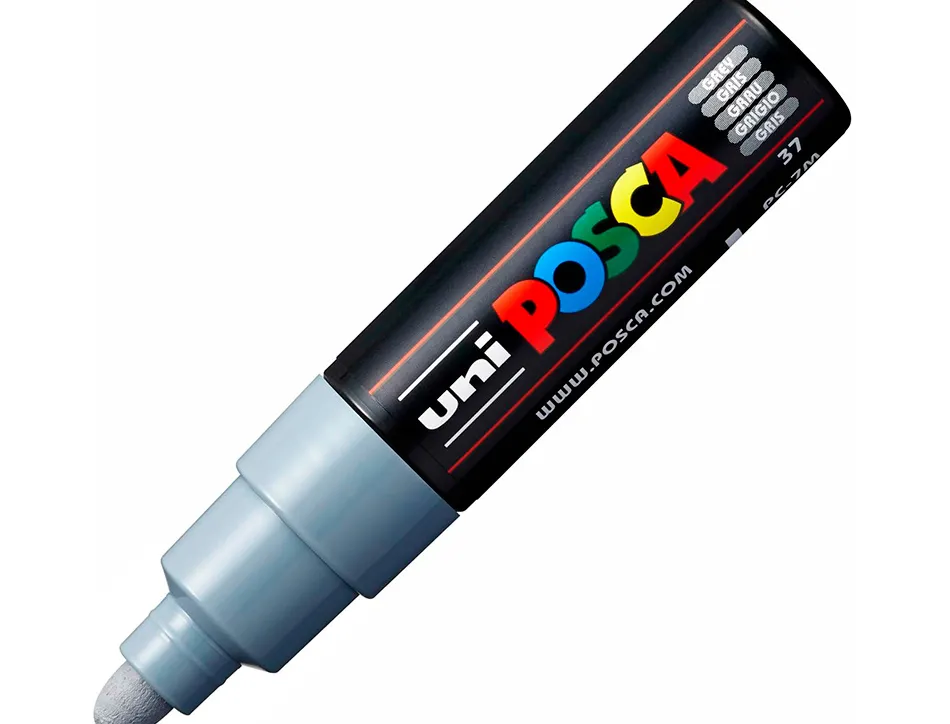 Marqueur peinture posca pc7m pointe large conique encre inodore couvrante miscible tous supports coloris gris
